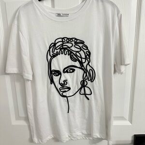 Zara White T-Shirt with Frida Kahlo